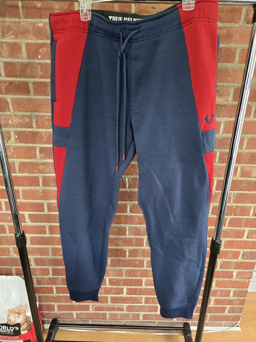 True Religion Men's Navy and Red Colorblock Jogger Pants
